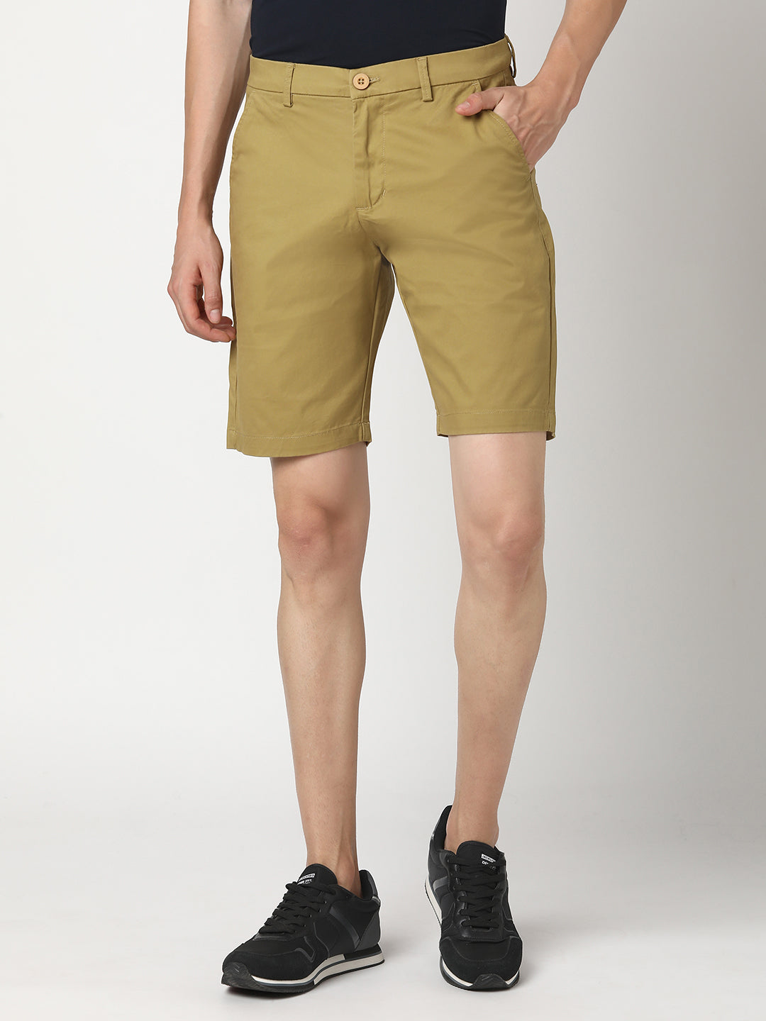 Stitch Hub Men's Khaki Solid Cotton Shorts - Comfortable Regular Fit for Versatile Wear