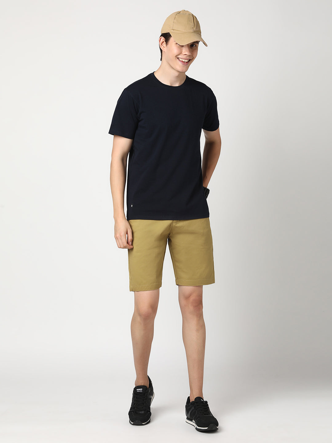 Stitch Hub Men's Khaki Solid Cotton Shorts - Comfortable Regular Fit for Versatile Wear
