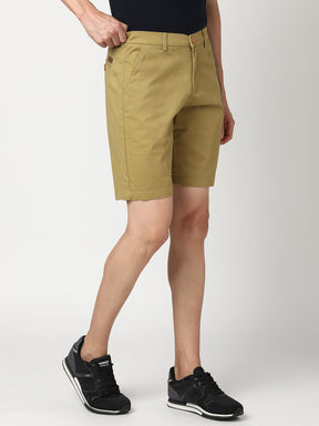 Stitch Hub Men's Khaki Solid Cotton Shorts - Comfortable Regular Fit for Versatile Wear