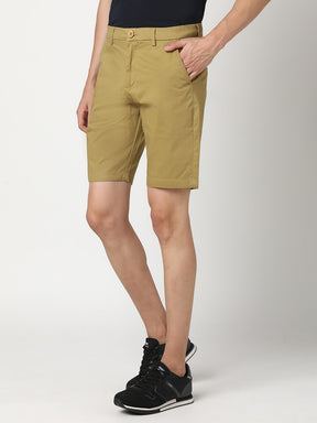 Stitch Hub Men's Khaki Solid Cotton Shorts - Comfortable Regular Fit for Versatile Wear