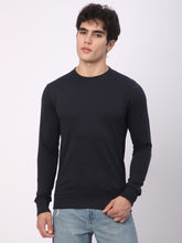 Stitch Hub Navy Loop Knit Sweatshirt For Men - Regular Fit With Solid Pattern