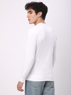 Stitch Hub White Loop Knit Sweatshirt For Men - Regular Fit With Solid Pattern