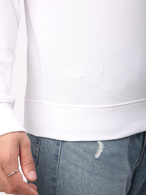 Stitch Hub White Loop Knit Sweatshirt For Men - Regular Fit With Solid Pattern