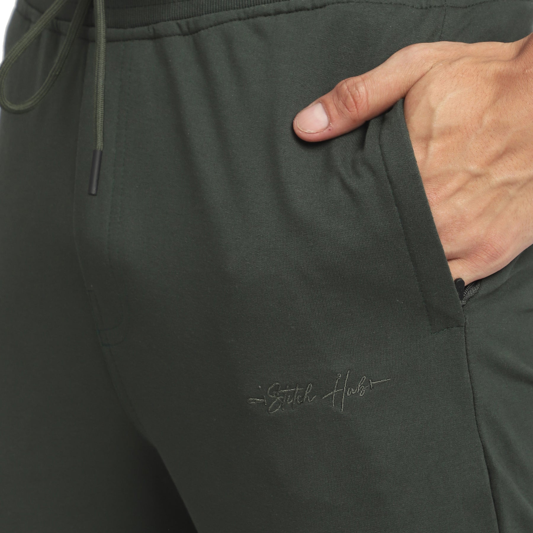 Stitch Hub Olive Loop knit Track Pant for Men