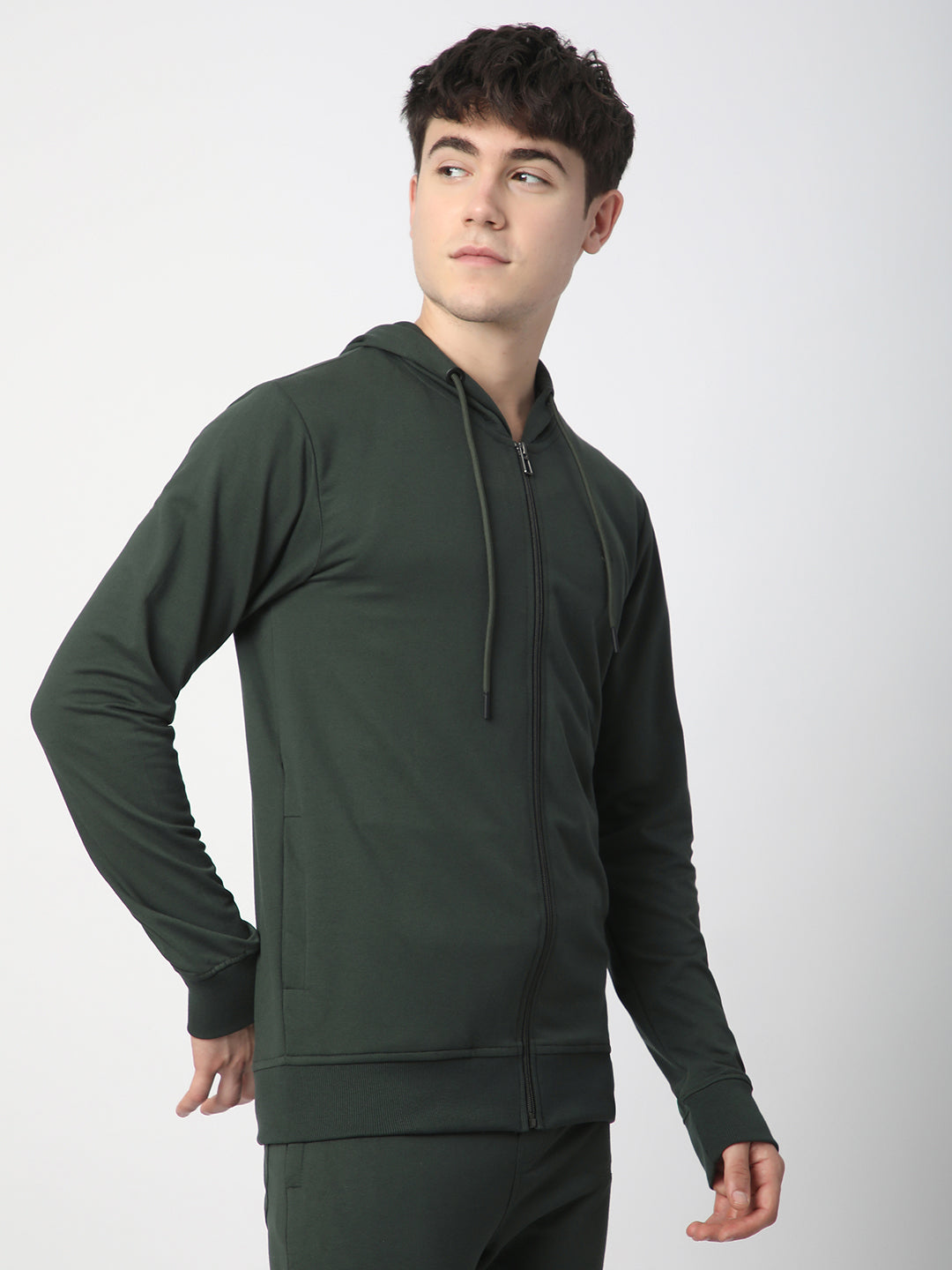 Stitch Hub Olive Loop knit Zipper Hoodie - Long Sleeve, Regular Fit