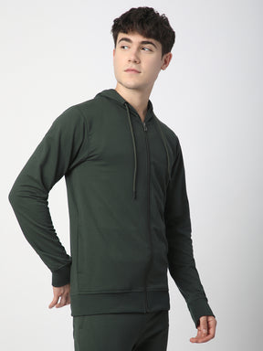 Stitch Hub Olive Loop knit Zipper Hoodie - Long Sleeve, Regular Fit
