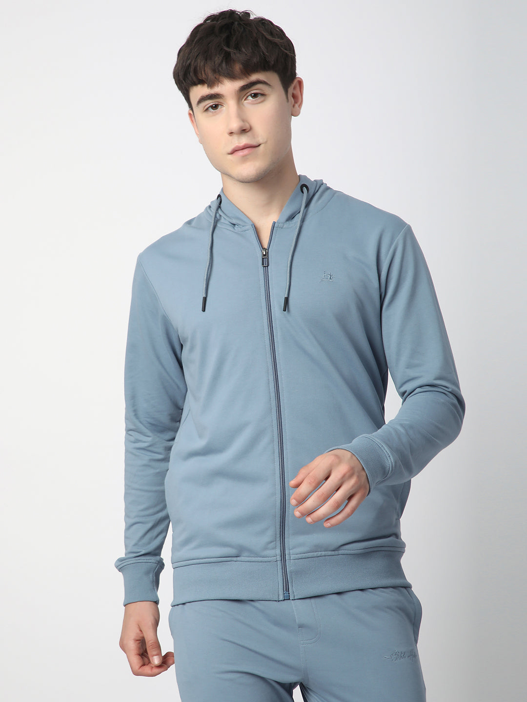 Stitch Hub Blue Loop knit Zipper Hoodie - Long Sleeve, Regular Fit