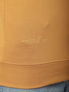 Stitch Hub Tan Loop Knit Sweatshirt For Men - Regular Fit With Solid Pattern