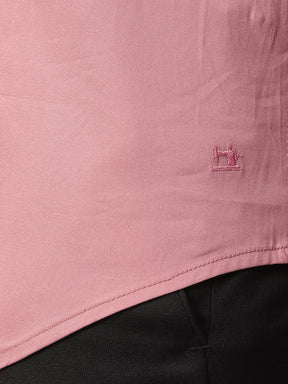 Stitch Hub Coral Pink Satin Lycra Shirts For Men- Regular Fit With Solid Pattern