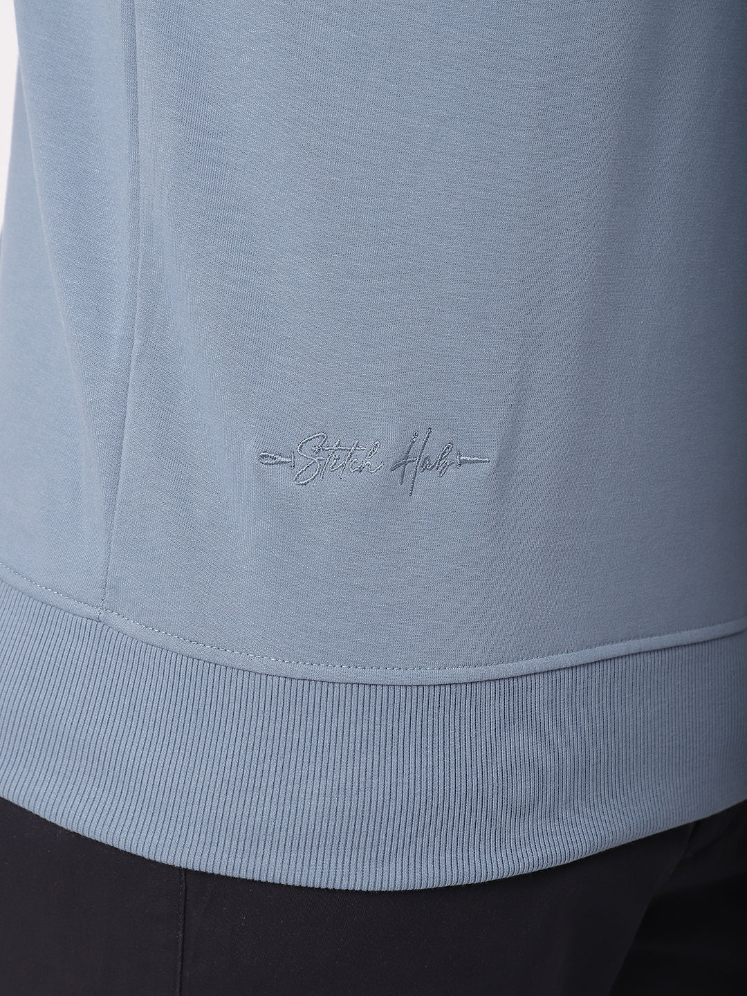Stitch Hub Blue Loop Knit Sweatshirt For Men - Regular Fit With Solid Pattern