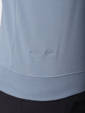 Stitch Hub Blue Loop Knit Sweatshirt For Men - Regular Fit With Solid Pattern