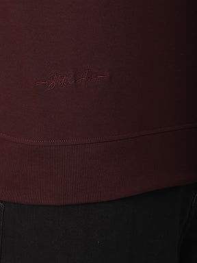 Stitch Hub Wine Loop Knit Sweatshirt For Men - Regular Fit With Solid Pattern