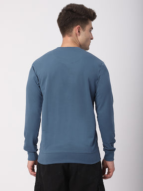 Stitch Hub Denim Loop Knit Sweatshirt For Men - Regular Fit With Solid Pattern