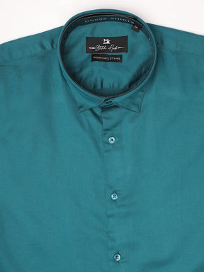 Stitch Hub Ocean Blue Satin Lycra Shirts For Men- Regular Fit With Solid Pattern