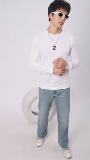 Stitch Hub White Loop Knit Sweatshirt For Men - Regular Fit With Solid Pattern