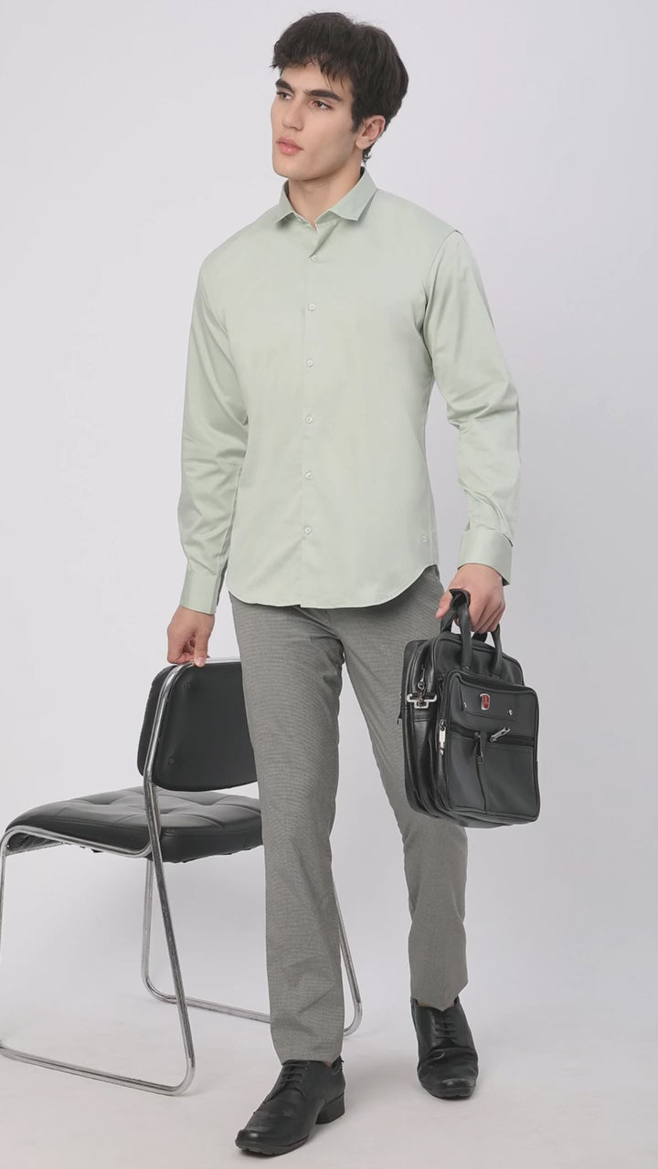 Stitch Hub Mint Green Satin Lycra Shirts For Men- Regular Fit With Solid Pattern