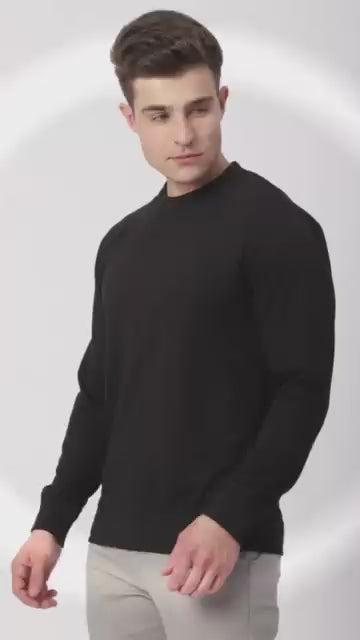 Stitch Hub Black Loop Knit Sweatshirt For Men - Regular Fit With Solid Pattern