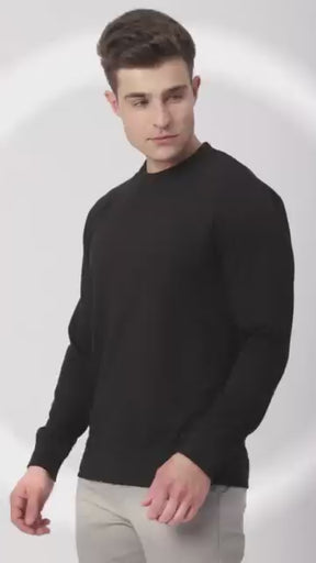Stitch Hub Black Loop Knit Sweatshirt For Men - Regular Fit With Solid Pattern