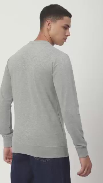 Stitch Hub Grey Loop Knit Sweatshirt For Men - Regular Fit With Solid Pattern