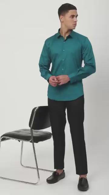 Stitch Hub Ocean Blue Satin Lycra Shirts For Men- Regular Fit With Solid Pattern