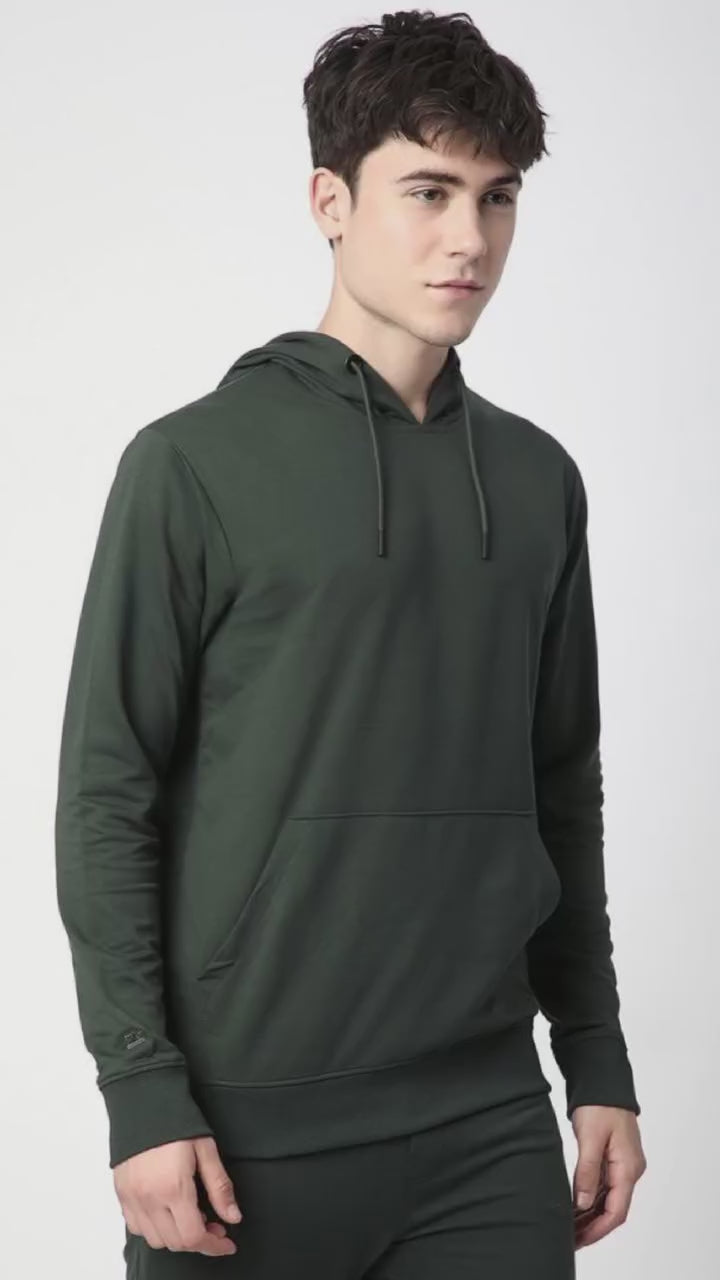 Stitch Hub Olive Loop knit Hoodie - Long Sleeve, Regular Fit