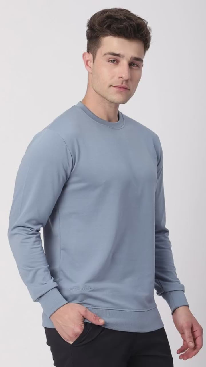 Stitch Hub Blue Loop Knit Sweatshirt For Men - Regular Fit With Solid Pattern