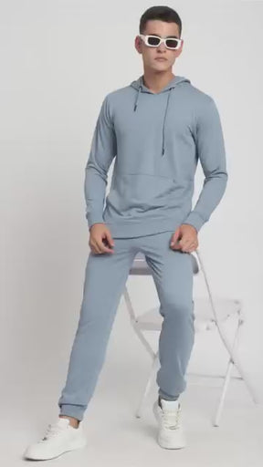 Stitch Hub Blue Loop knit Joggers for Men