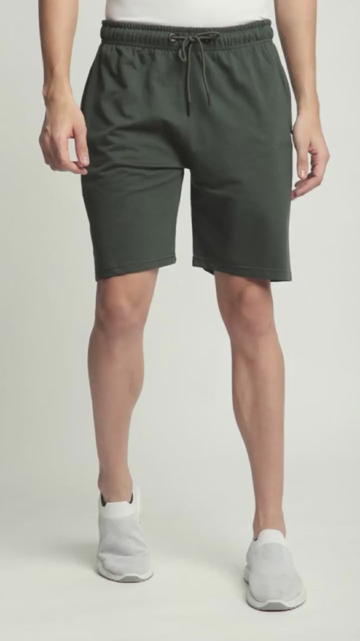 Stitch Hub Olive Loop knit Shorts for Men