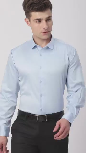 Stitch Hub Sky Blue Satin Lycra Shirts For Men- Regular Fit With Solid Pattern