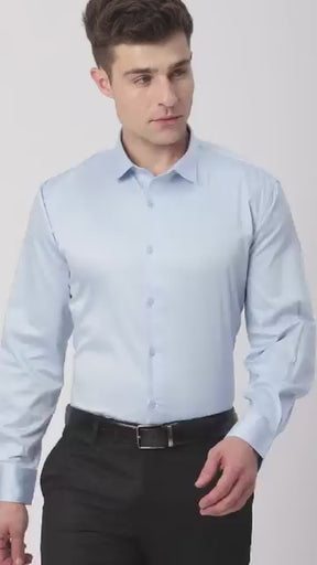 Stitch Hub Sky Blue Satin Lycra Shirts For Men- Regular Fit With Solid Pattern