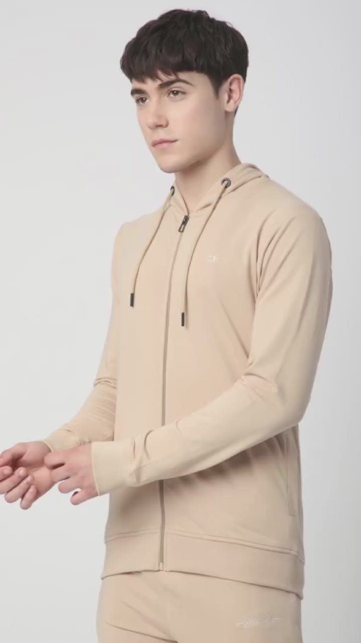 Stitch Hub Beige Loop knit Zipper Hoodie - Long Sleeve, Regular Fit