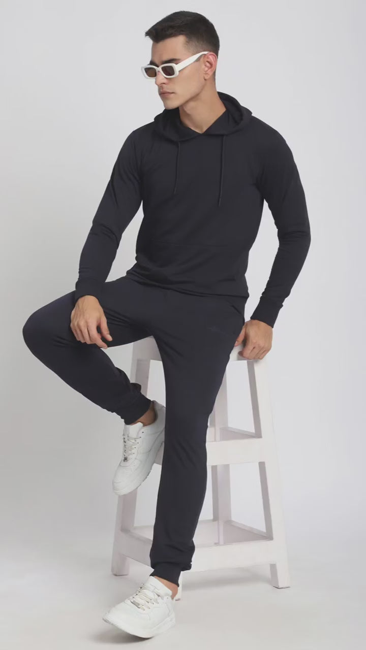 Stitch Hub Black Loop knit Joggers for Men