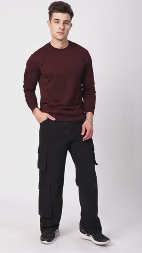 Stitch Hub Wine Loop Knit Sweatshirt For Men - Regular Fit With Solid Pattern