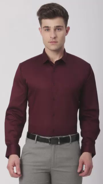 Stitch Hub Maroon Satin Lycra Shirts For Men- Regular Fit With Solid Pattern