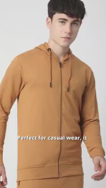 Stitch Hub Tan Loop knit Hoodie - Long Sleeve, Regular Fit