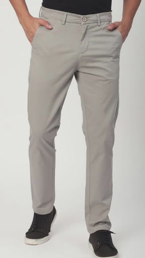 Stitch Hub Grey Fine Twill Cotton Chinos For Men- Regular Fit With Solid Pattern